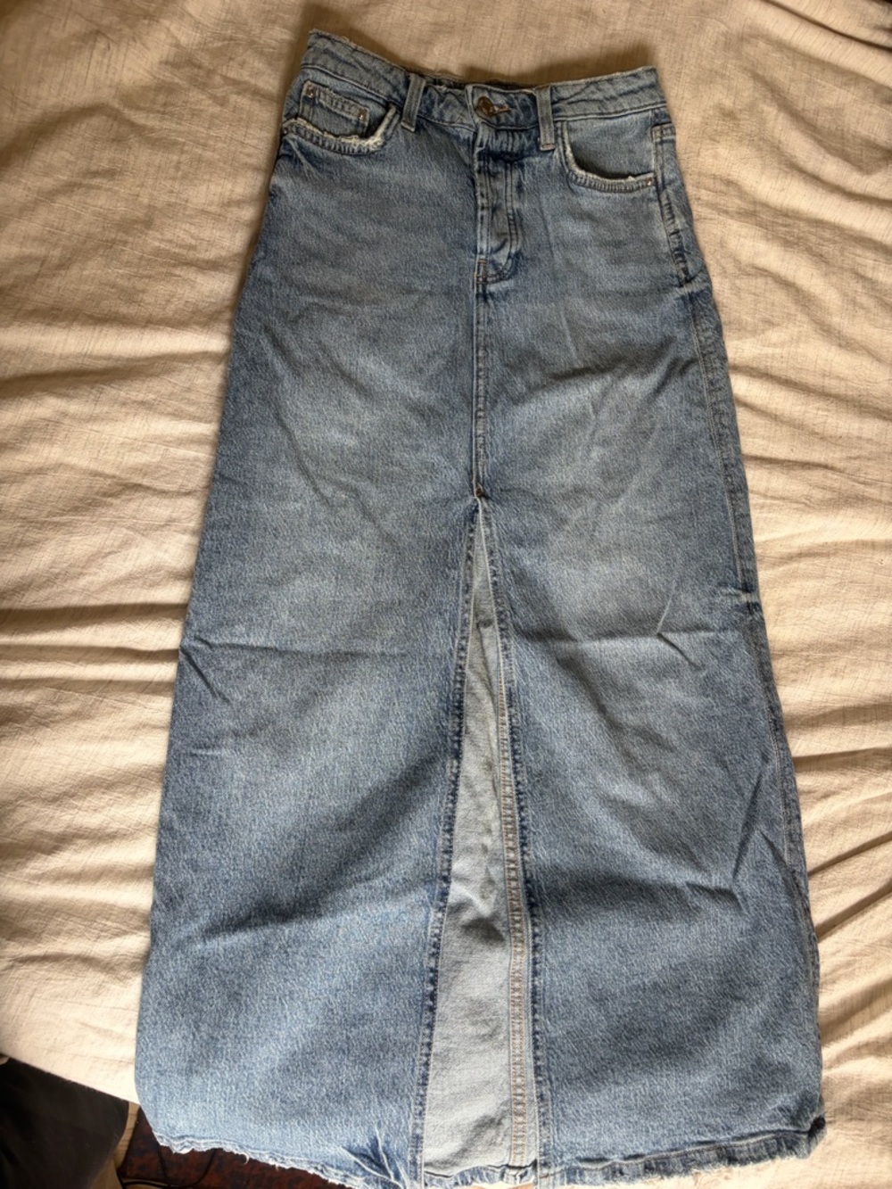 Zara Light Blue Denim Maxi Skirt with Front Center Slit